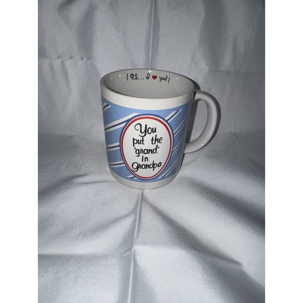 Vintage Lego Grandpa Coffee Mug Blue Striped P.S. I Love You Ceramic Korea